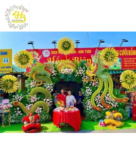 Cổng cưới long phụng xanh vàng (HỒNG BIÊN CAO LÃNH ĐỒNG THÁP: CỔNG RỒNG PHỤNG - MÂM QUẢ - HOA TƯƠI)